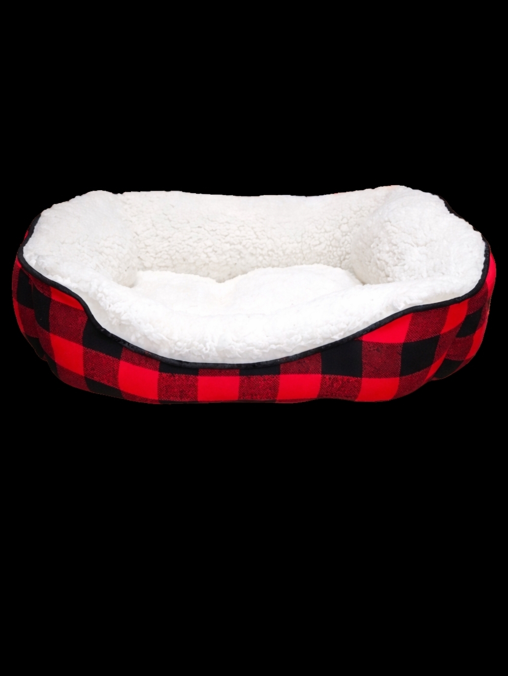 Red & Black Plaid Pet Cat Dog Bed with Cream Colored Sherpa Interior NWOT
